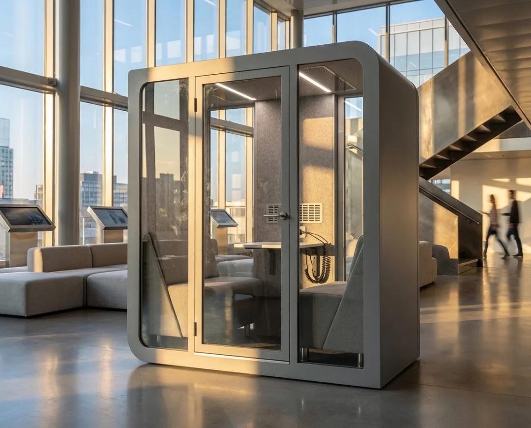 Akustikkabine in einem modernen Büro-Lobby